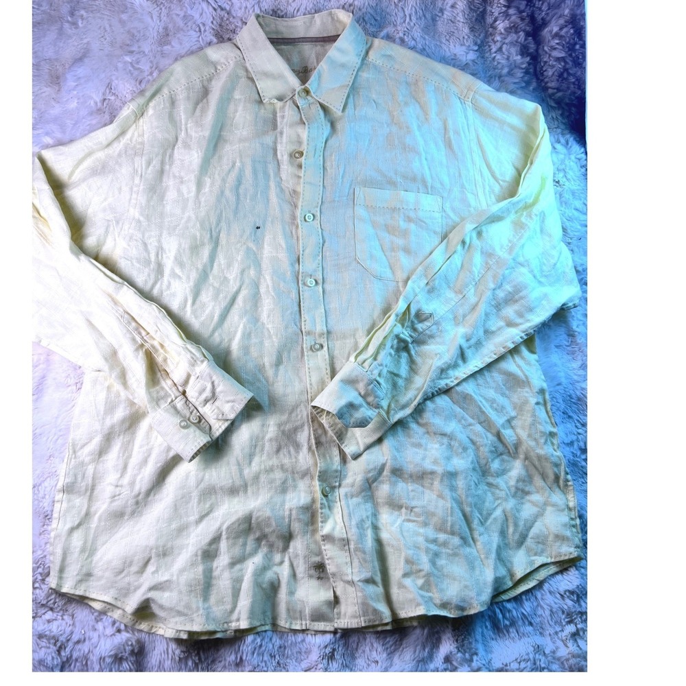Tommy Bahama Mens XL Yellow 100% Linen Long Sleeve Grid Button Down Shirt A16